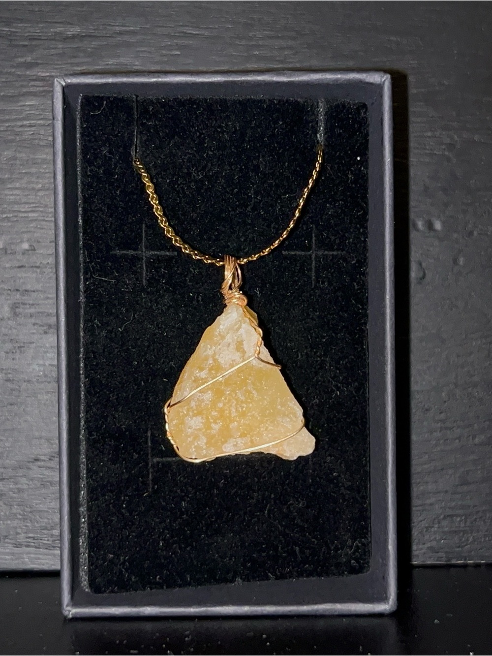 Gold Wire-Wrapped Yellow Crystal Pendant Necklace